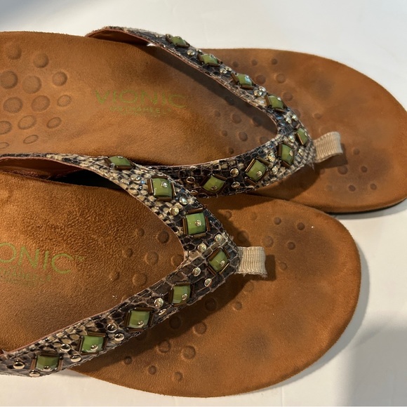 VIONIC Women Florianna Sandal, Sz 8 Cork Beaded Flip Flops - Picture 3 of 8